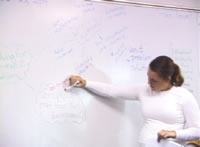 student at board writing