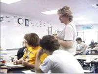 small groups working, teacher checks
