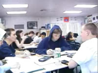 small groups working, teacher checks
