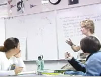 small groups working, teacher checks