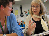 two women talking
